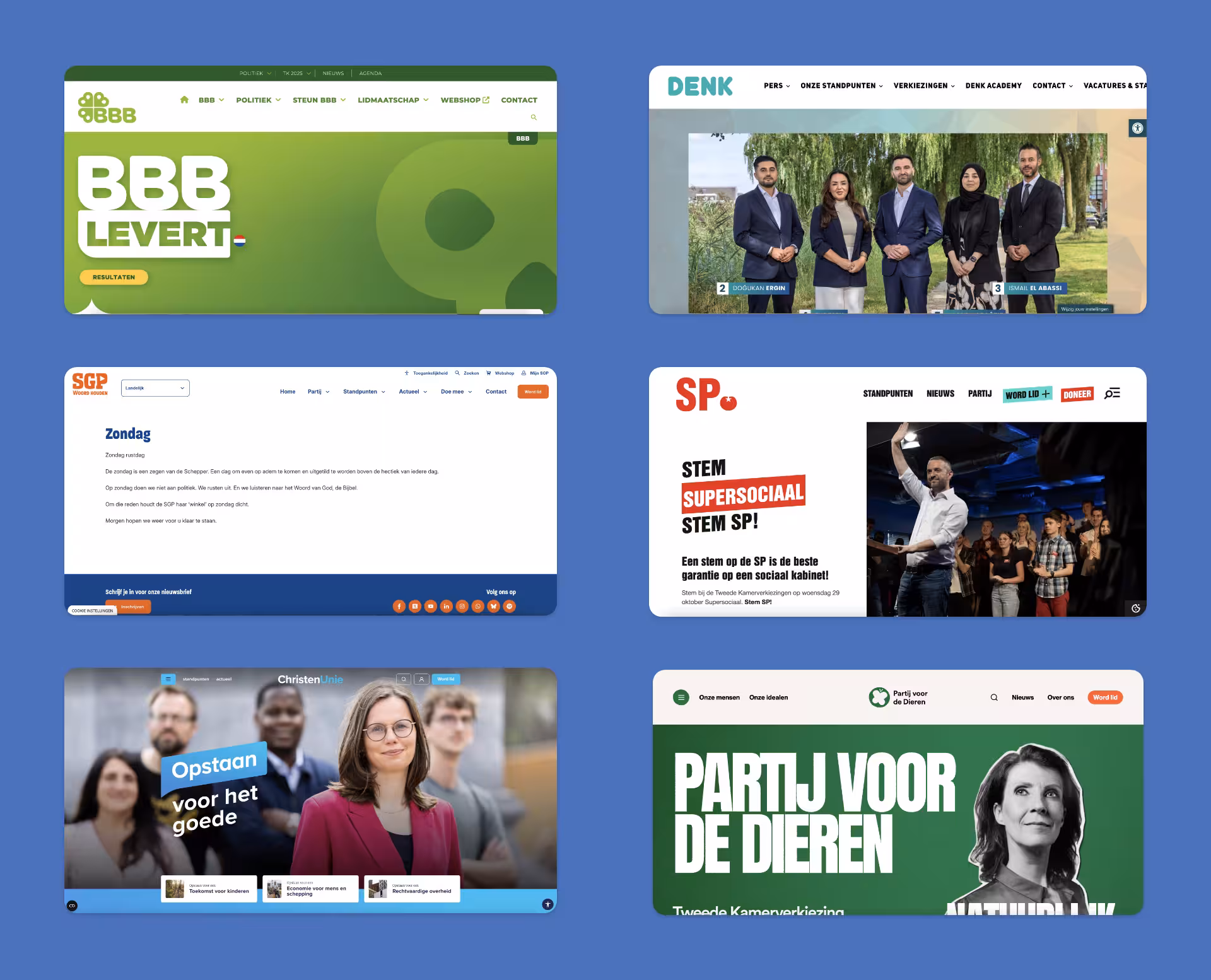 Een overzicht van hero's op politieke websites