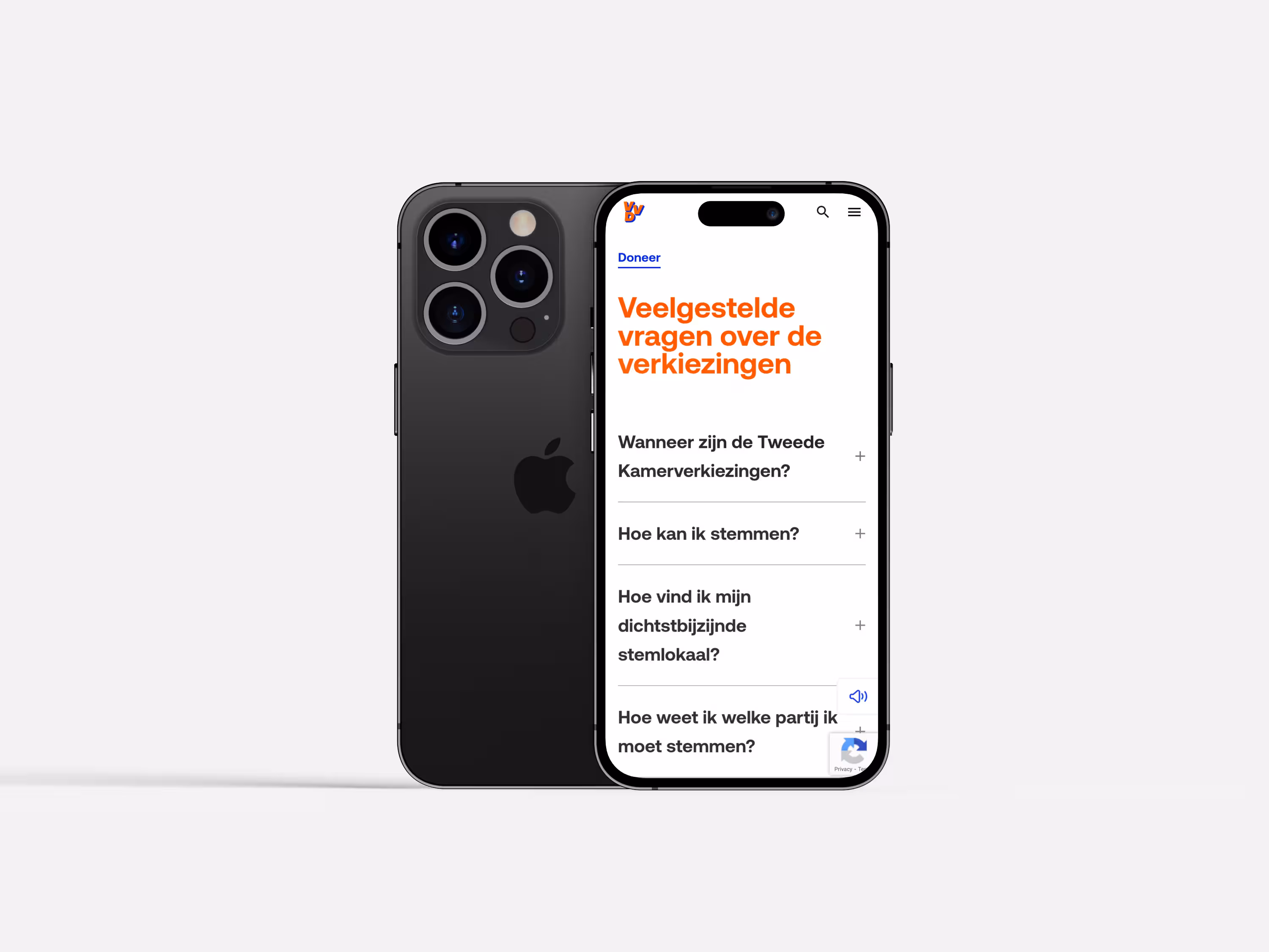 Mockup van de mobiele VVD-website